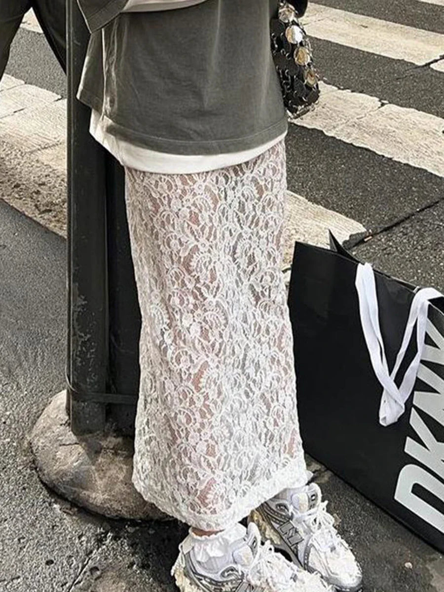 Stilla | Kvindernes Gennemsigtige Blonder Mode Designer A-Line Nederdele (lange)
