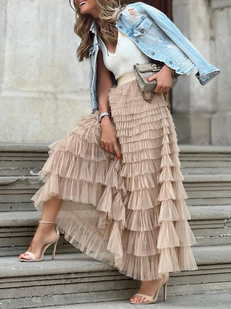Stilla | Kvinders Tulle Lagdelt Mode Designer Volanger Nederdele (lang)