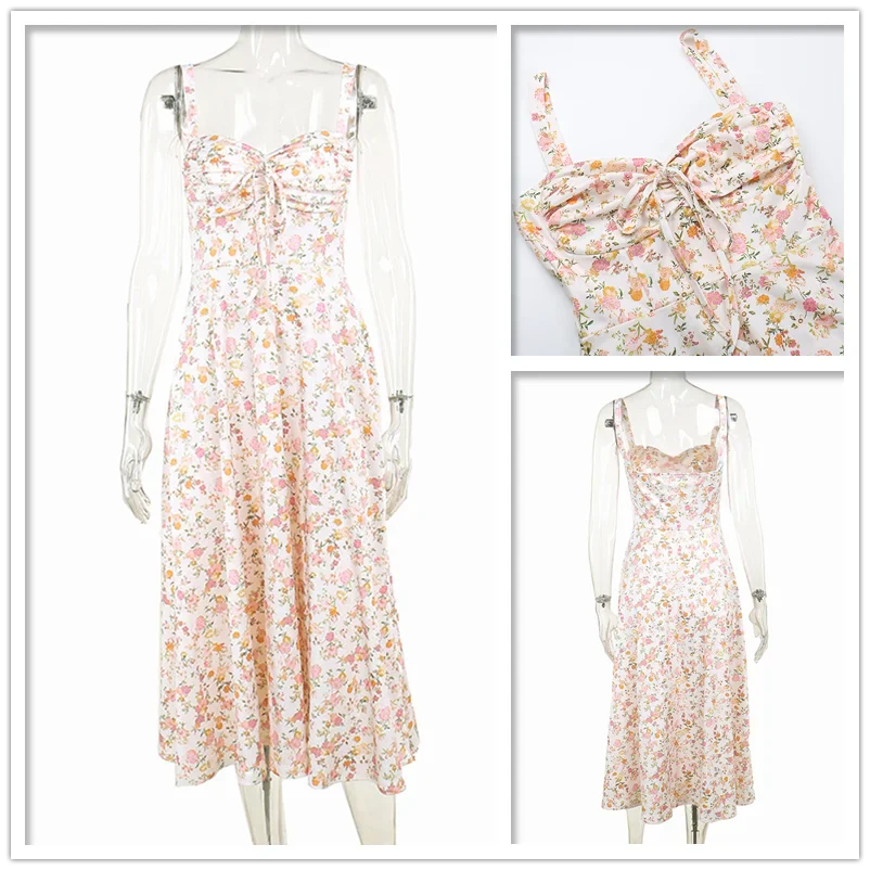 Stilla | Kvinders Årgang Rygløse Blomster Mode Designer Kjoler (midi)