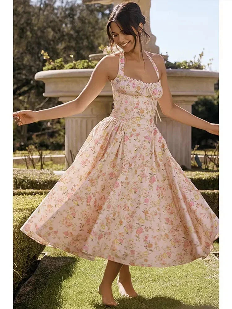 Stilla | Kvinders Årgang Rygløse Blomster Mode Designer Kjoler (midi)