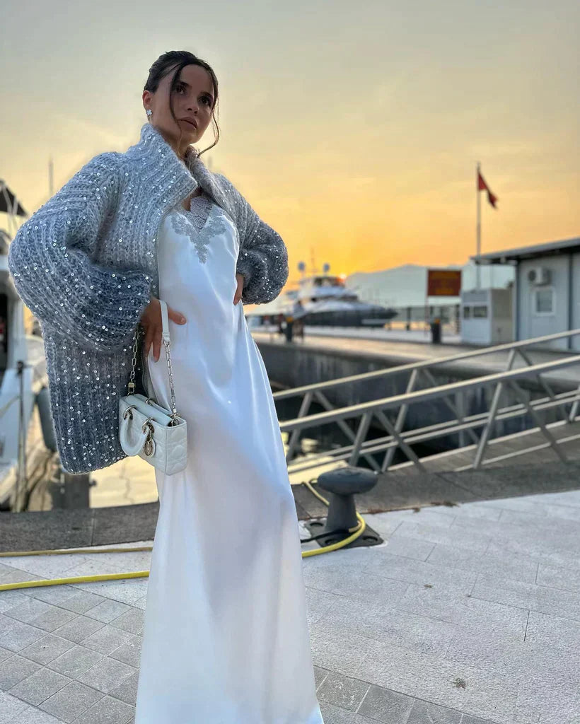 Stilla | Eleganter Strickjacke Aus Schimmernder Seide